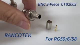 RANCOTEK CCTV BNC Male Crimp on Connector Plug 3-piece for Coax Cable RG59/RG6/RG58 Cable (CTB2003)