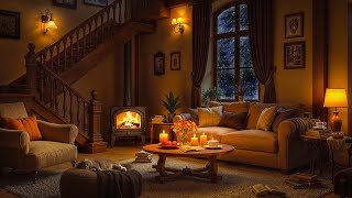 Soothing Winter Nights ❄️ Cozy Snowy Room Ambience with Relaxing Jazz \u0026 Fireplace Sounds for Reading