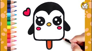 Ice Cream Drawing Easy | How to draw a Cute Penguin Ice Cream For Kids | Kawaii Drawings