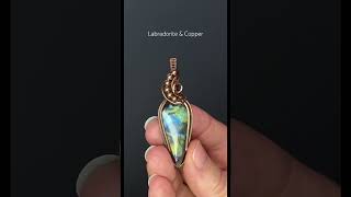 Blue \u0026 Yellow Flash Labradorite Wire Wrapped Pendant in Copper