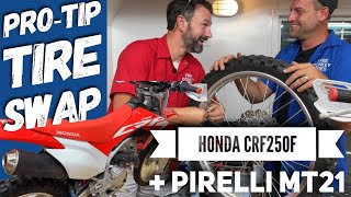 Changing Dirt Bike Tires with  BASIC TOOLS Without Pinching the Tube - Pirelli MT21 on Honda CRF250F