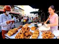 5 Must Try Foods in Phnom Penh Market - Donut, Fried Cake, Yellow Pancake, Rice Noodles, & More