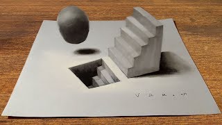 Drawing Staircase and Sphere Illusion - 3D Trick Art - VamosART
