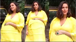 2nd Time Pregnant Neha Dhupia Massive Baby Bump Fully BLOWN OUT At Janmashtami Celebration 2021!
