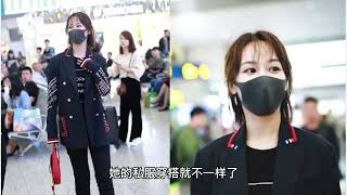 Yang Zi has skills in dressing private clothes, dark blue woolen coat with jeans, high-end and taste