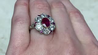 Floral 1.06CT Oval Ruby and Old Mine Cut Diamond Halo Ring - Yarrow Ring - Hand Video