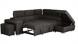 Urban Cali Pasadena Large Sleeper Sectional Sofa Bed with Storage Ottoman and 2 Stools