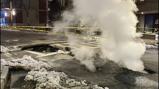 Water main break leaves hole in Boston's Financial District