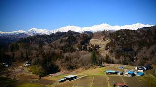 残雪の北アルプスが美しい小川村に春の訪れ・4K