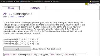 sumHeights2 AP-1 CodingBat Question