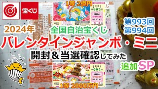 【追加SP】 2024年 バレンタインジャンボ・ミニ 全国自治宝くじ 第993回 第994回 開封＆当選確認してみた 【ジャンボ 1等 2億円】【ミニ 1等 2000万円】