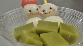 Japanese sweets Matcha agar and Shiratama Recipe 【eng sub】抹茶寒天と白玉 作り方