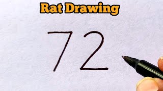 How to draw Rat From Number 72 | Easy Rat drawing for beginners | number drawing