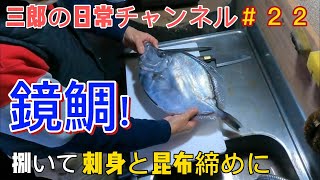 三郎の日常２２今回は鏡鯛「カガミダイ」と言うちょっと珍しい魚を捌いて刺身、昆布締め、あら汁を作りました。　japanese food 　Sashimi