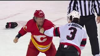 Josh Brown VS Brett Ritchie Fight Ottawa Senators at Calgary Flames