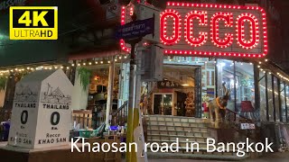 EP.44 [virtual walking tour 4k] khao san road in Bangkok at nighttime