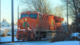 CN 3023 EJ\u0026E Heritage Units leads CN Q199