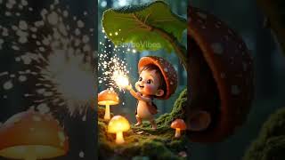 Bé và rừng nấm phát sáng thần tiên Cảnh hoạt hình 3D chibi dễ thương