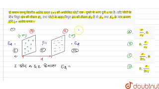 दो समान परन्तु विपरीत आवेशघनत्व (sigma)की अपरिमितप्लेटोंएक -दूसरेसे अल्पदूरी d पर है।यदिप्लेटोंक...