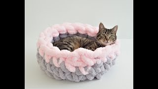 HOW TO HAND CROCHET CAT BED WITH CHUNKY CHENILLE, TWO COLORS - 10% OFF