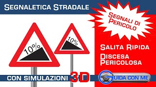 Segnali di pericolo: Discesa pericolosa e Salita Ripida - Teoria patente B