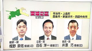 衆院選公示・愛媛２区　前回で接戦演じた自民と立憲の前職に維新の新人参戦　第一声を分析【愛媛】 (24/10/15 20:21)