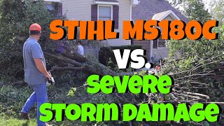 STIHL MS180C Chainsaw Tree Clean Up | Severe Storm Damage Takes Out Trees