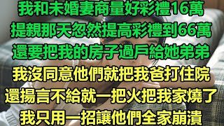 我和未婚妻商量好彩禮16萬，提親那天忽然提高彩禮到66萬，還要把我的房子過戶給她弟弟，我沒同意他們就把我爸打住院，還揚言不給就一把火把我家燒了，我只用一招讓他們全家崩潰#情感故事 #婚姻 #完结文