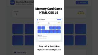 Memory Card Game HTML CSS JS | Mobile-Friendly Tutorial | Learn with Arshyan #webdev #javascript