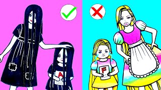 Paper Dolls Dress Up - Rapunzel & Sadako Mother and Daughter Family Costumes - Barbie Story & Crafts
