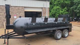 Big Texas 1000 gallon offset grill smoker combo trailer for sale sink set up hot water side storage