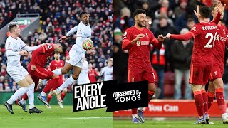Every angle of Oxlade-Chamberlain heading home Robertson's pinpoint cross against Brentford