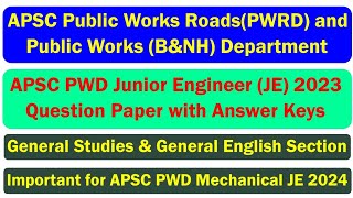 APSC PWD JE 2023 Junior Engineer Question Paper With Answer keys