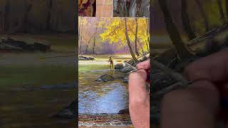 Painting a fly fisherman in acrylics #acryliclandscape #flyfishing #riverpainting