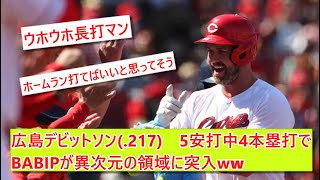 デビットソン(広).217(23-5) 4本塁打 8三振のBABIPが異次元の領域へｗｗ【なんＧ野球ネタまとめ】