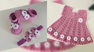 Zapatitos para bebe tejidos a Crochet / juego de vestido / 0 a 3 meses | Paso a paso | TejidosBebe