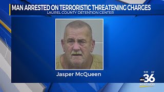 A Laurel County man arrested on terroristic threatening charges