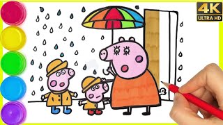 Drawing And Coloring Peppa Pig, George Pig And Mommy Pig In The Rain 🐷☔🌧️🌈@supereasydrawings