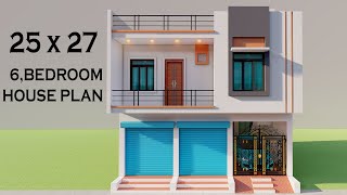 दो दुकान 6 कमरे का मकान,27x25 2 Shop 6 Bedroom Car Parking House Plan,Duplex House Elevation