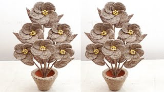 DIY Flower and Flower vase Decoration Idea with Jute Rope#Home Decor Jute Flower Showpiece #41