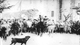 Emperor (Kaiser) Karl I and Empress Zita, of Austria, ride in a carriage and gree...HD Stock Footage