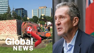 Manitoba premier reacts to toppling of Queens' statues: \