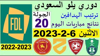 ترتيب دوري يلو الدرجة الأولى السعودي بعد مباريات اليوم الاثنين 6-2-2023 الجولة 20