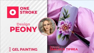 Peony - One Stroke Gel Painting - Nail Art / Bujor One Stroke cu geluri color