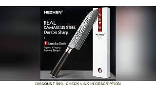 HEZHEN 7 inch Santoku Knife Professional Japanese Damascus Chef Knives Meat Cleaver High Carbon Stai