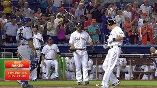 LAD@MIA: Baker crushes a solo homer to left