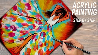 Acrylic Painting Tutorial - Woman Colorful Dress |Easy Painting for beginners | Step by Step