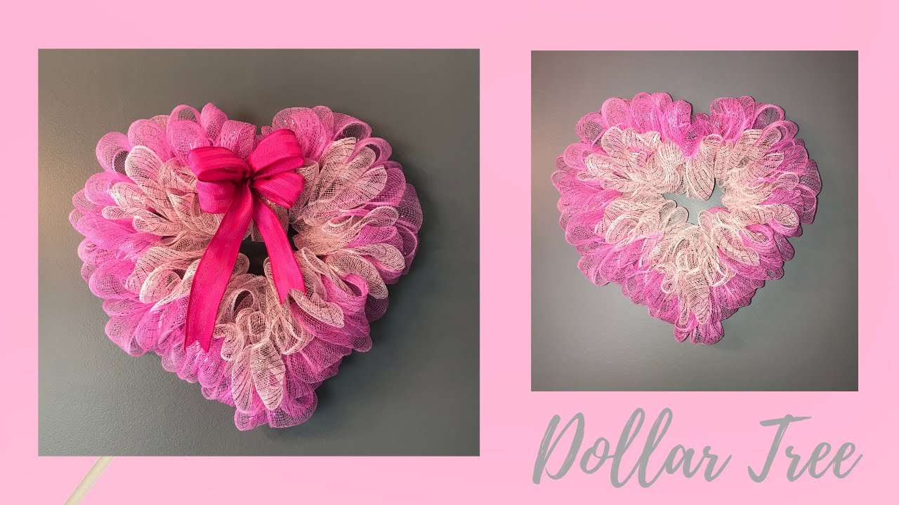 Dollar Tree Valentine’s Day Heart Wreath Using 2 Colors Of 6 Inch Deco ...