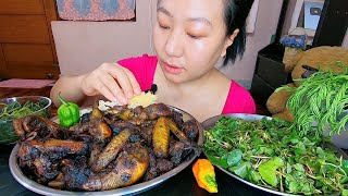 Emana Thabirakba 🥰 Fried Local Chicken ||  Peruk Singju || Spicy Pennywort Salad || Mukbang