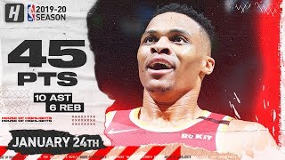 Russell Westbrook 45 Pts 10 Ast Full Highlights | Rockets vs Timberwolves | January 24, 2020